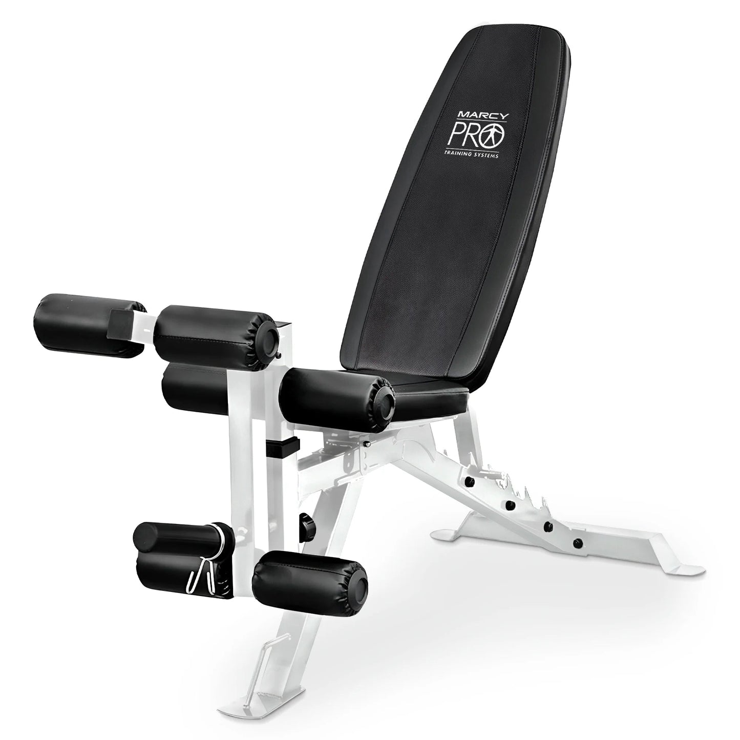 Foldable and Adjustable Weight Bench with Leg Extension, White/Black