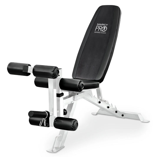 Foldable and Adjustable Weight Bench with Leg Extension, White/Black